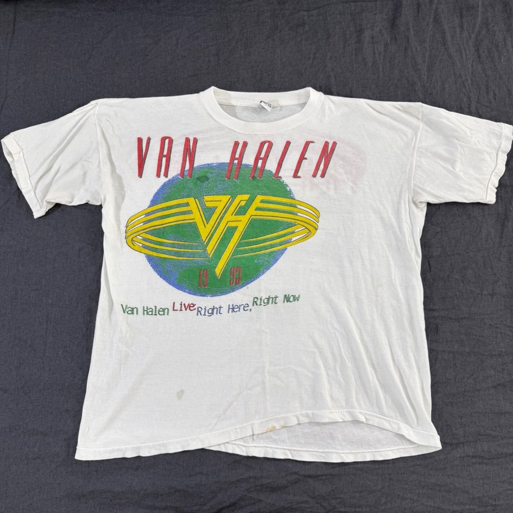 Van Halen T-Shirt OS White Vintage 1993 Live Right Here Right Now Tour Tee
